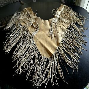 RARE Vintage Native American Hand-Made Leather Shawl with Fringe Unisex Michigan
